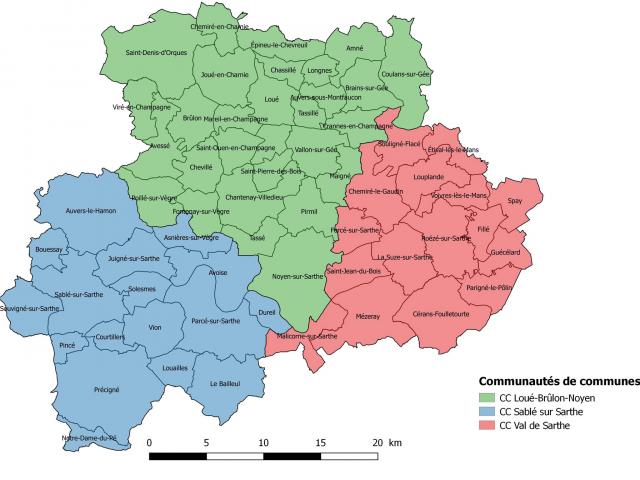 Carte du territoire de l'Office de Tourisme de la Vallée de la Sarthe